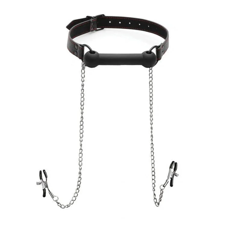 Black Silicone Gag with Nipple Clamps