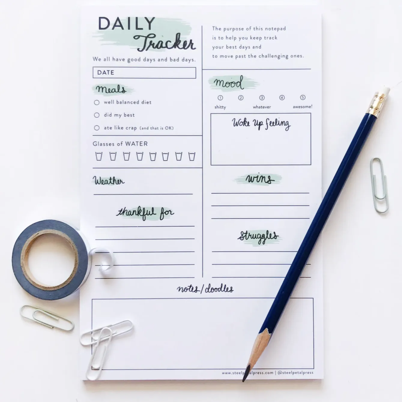 Daily Self Care Tracker Notepad
