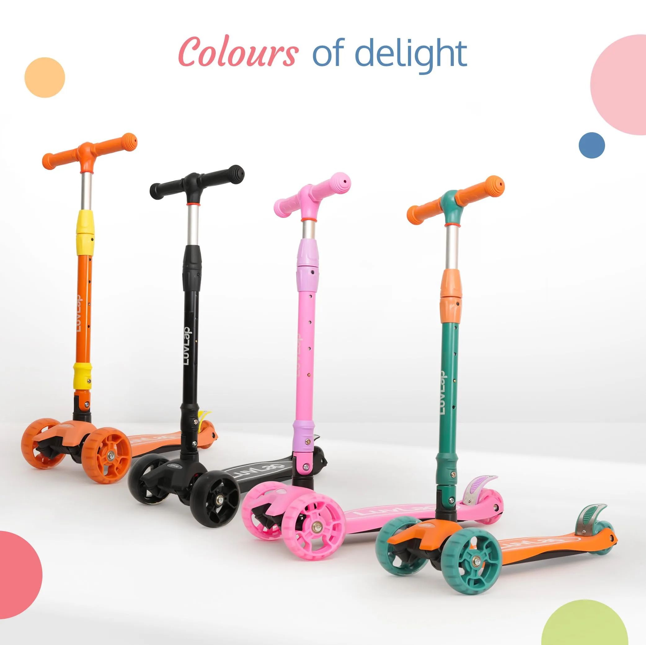 LuvLap Joy Scooter for Kids- Toddler 3-Wheel Kick Scooter with LED Lights | Stable First Ride for 3-10 Year | Adjustable Height & Easy-Grip Handlebars | Fun Outdoor Gear for Kids, Green & Orange