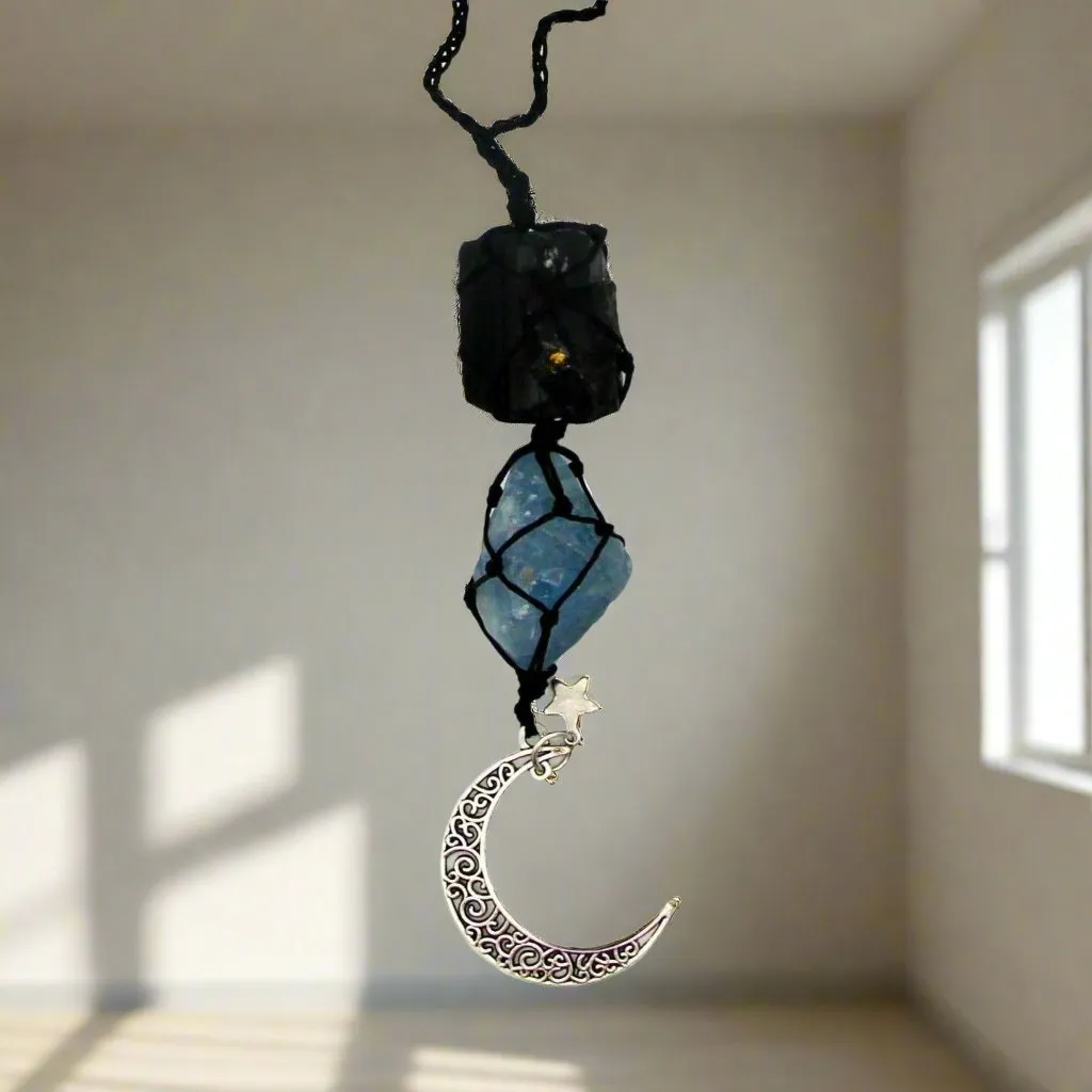 Peaceful Crescent Moon Gemstone Hanging Charm – Grounding Energy for Inner Peace