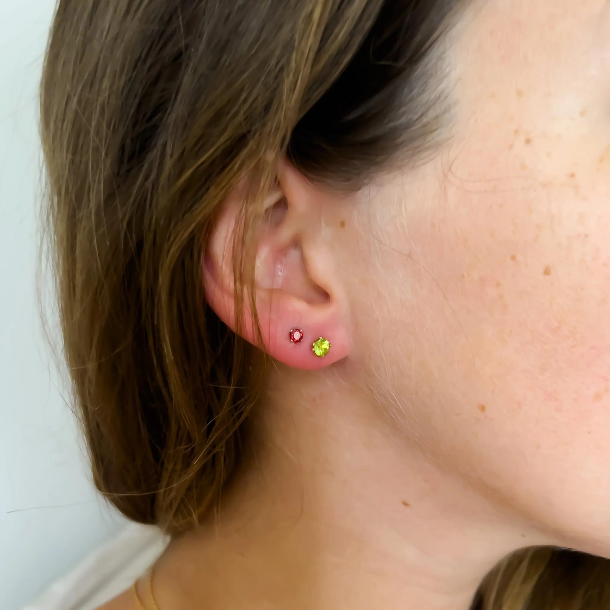 Pink Tourmaline Stud Birthstone Earrings, Gold - Silver | By Lunar James