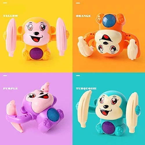 TEC TAVAKKAL Dancing and Spinning Rolling Doll Tumble Monkey, Bump & Go Toy 360 Degree Rotating Spot Stunt with Light and Sound Effects and Sensor for Kids