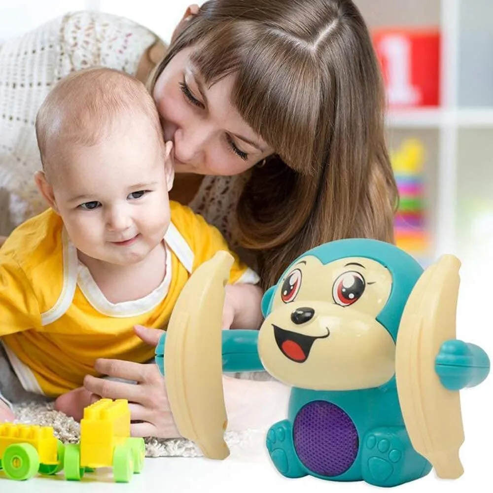 TEC TAVAKKAL Dancing and Spinning Rolling Doll Tumble Monkey, Bump & Go Toy 360 Degree Rotating Spot Stunt with Light and Sound Effects and Sensor for Kids