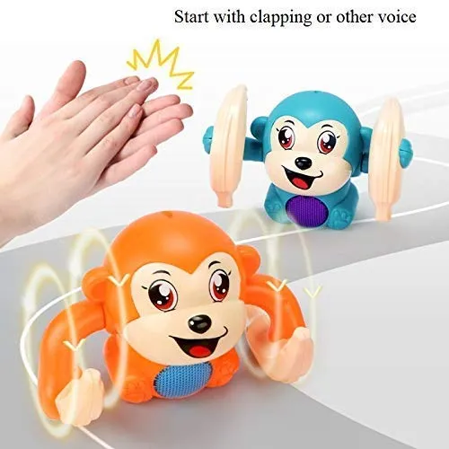 TEC TAVAKKAL Dancing and Spinning Rolling Doll Tumble Monkey, Bump & Go Toy 360 Degree Rotating Spot Stunt with Light and Sound Effects and Sensor for Kids