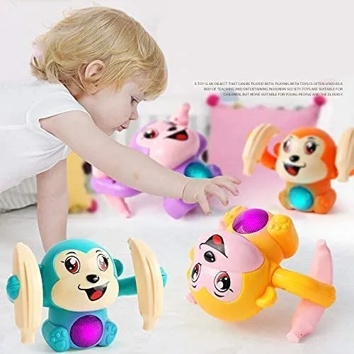 TEC TAVAKKAL Dancing and Spinning Rolling Doll Tumble Monkey, Bump & Go Toy 360 Degree Rotating Spot Stunt with Light and Sound Effects and Sensor for Kids
