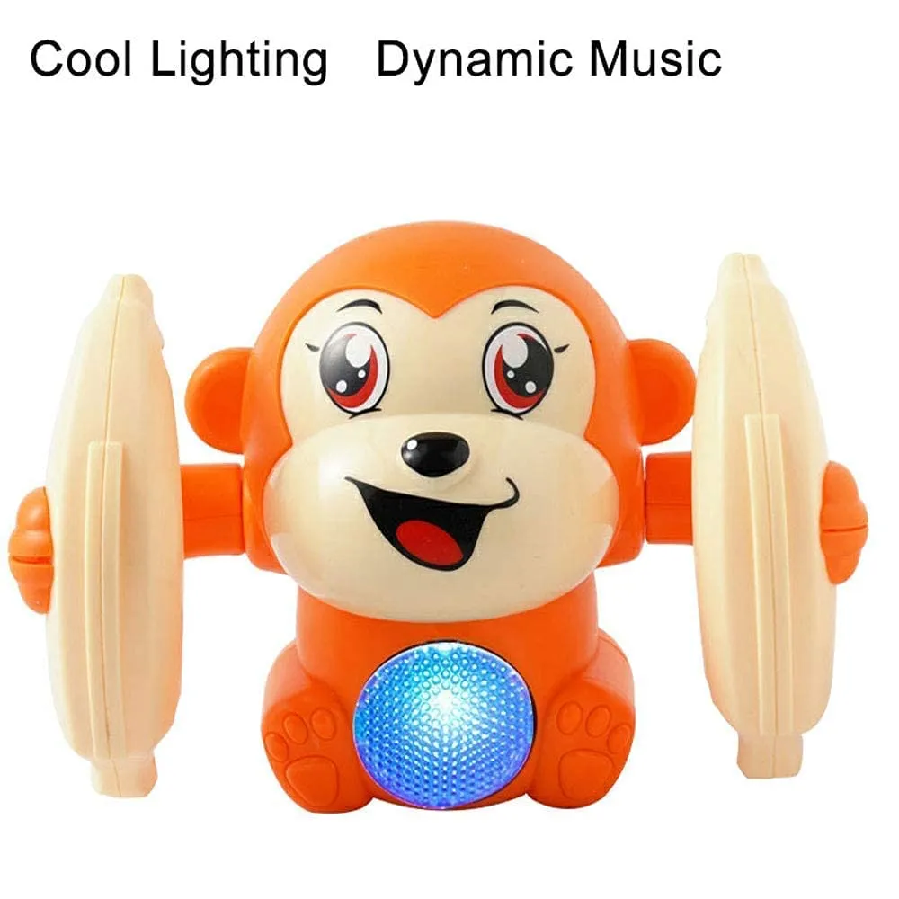 TEC TAVAKKAL Dancing and Spinning Rolling Doll Tumble Monkey, Bump & Go Toy 360 Degree Rotating Spot Stunt with Light and Sound Effects and Sensor for Kids