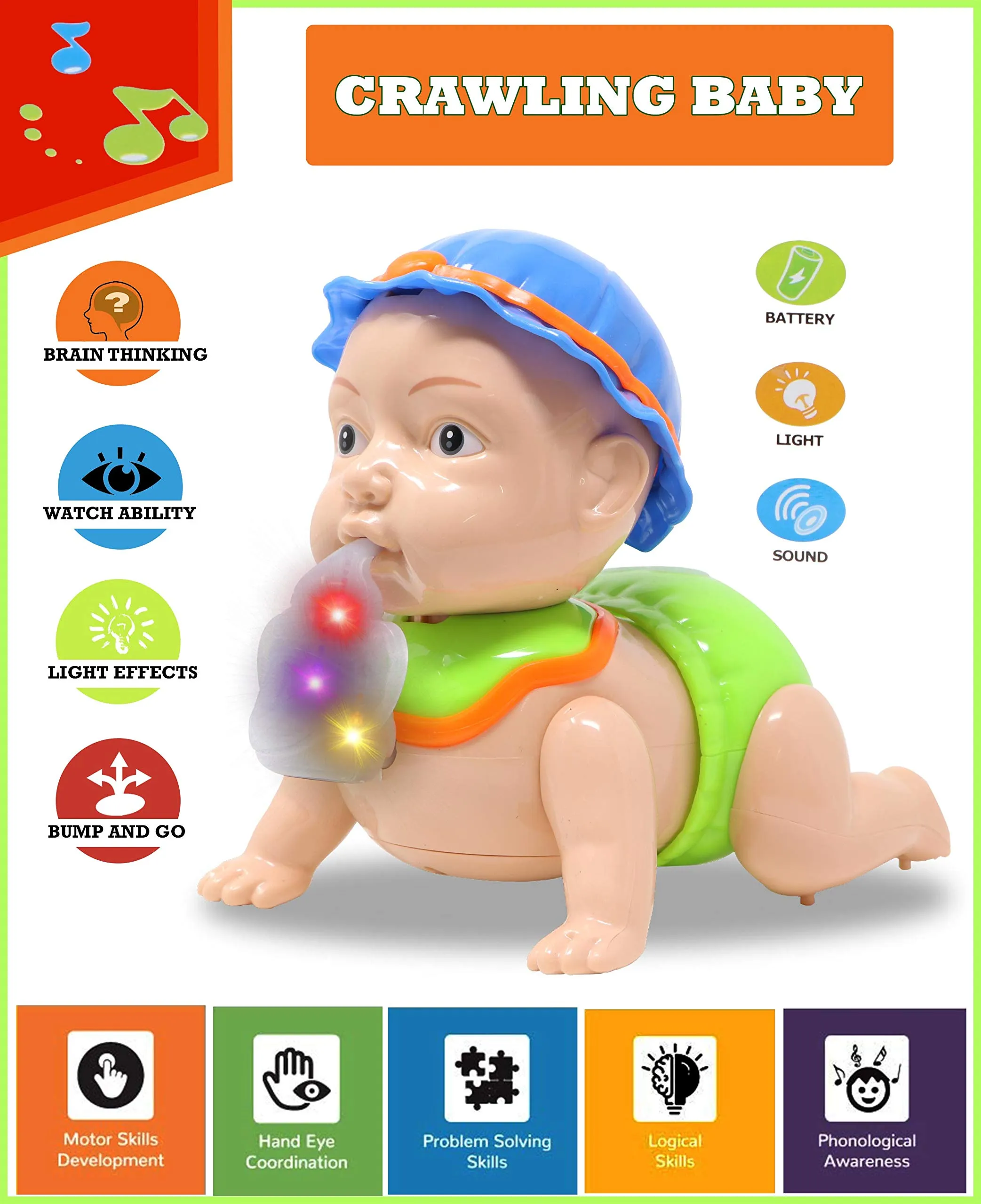 zest 4 toyz Musical Baby Crawling Toy for Kids with 3D Lights & Music Toys for Babies - Multicolor (Pack of 1) Battery Included