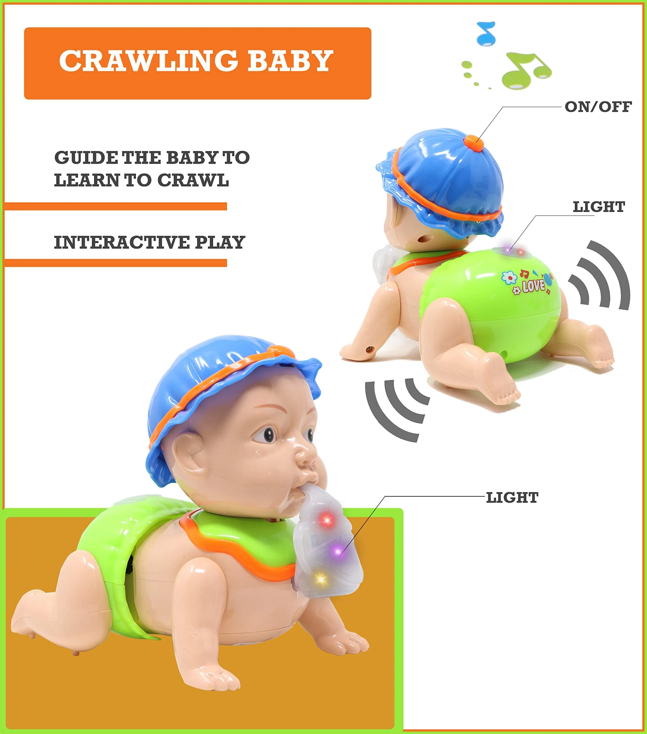 zest 4 toyz Musical Baby Crawling Toy for Kids with 3D Lights & Music Toys for Babies - Multicolor (Pack of 1) Battery Included